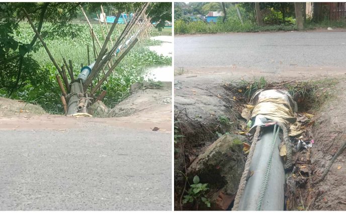 সোনারগাঁয়ে সরকারি রাস্তা গর্ত করে অবৈধ ড্রেজারের সংযোগ, ভরাট হচ্ছে জলাশয়