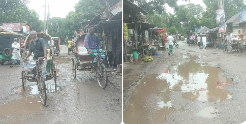 তালতলা বারদী রাস্তার মহজমপুর বাজারে বেহাল অবস্থা ।