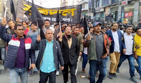 ঢাকার কালো পতাকা মিছিলে সজল-সাহেদের  নেতৃত্বে মহানগর যুবদলের শোডাউন